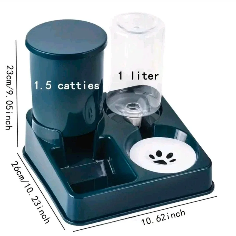 Gravity Automatic Cat Feeder and Water Dispenser 2-in-1 Pet Feeding Station Blue